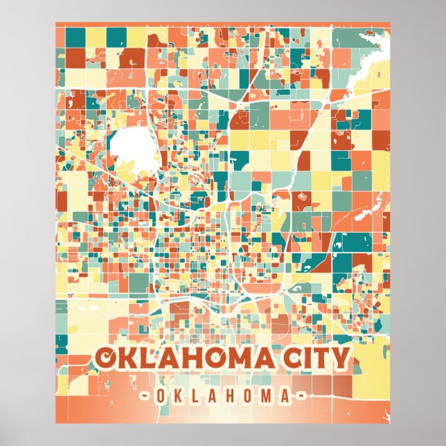 Oklahoma city colourful map retro vintage USA Poster (Front)
