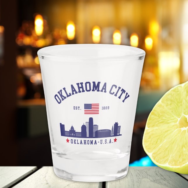 Oklahoma City Flag & Skyline  Shot Glass (Creator Uploaded)