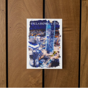 Oklahoma City Night View Watercolor  Postcard