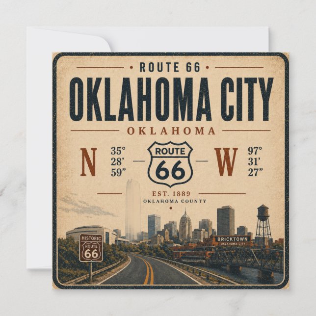 Oklahoma City Route 66 Coordinates Invite (Front)