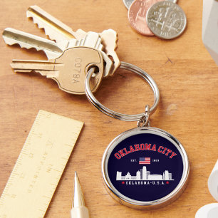Oklahoma City Skyline & Flag Souvenir  Key Ring
