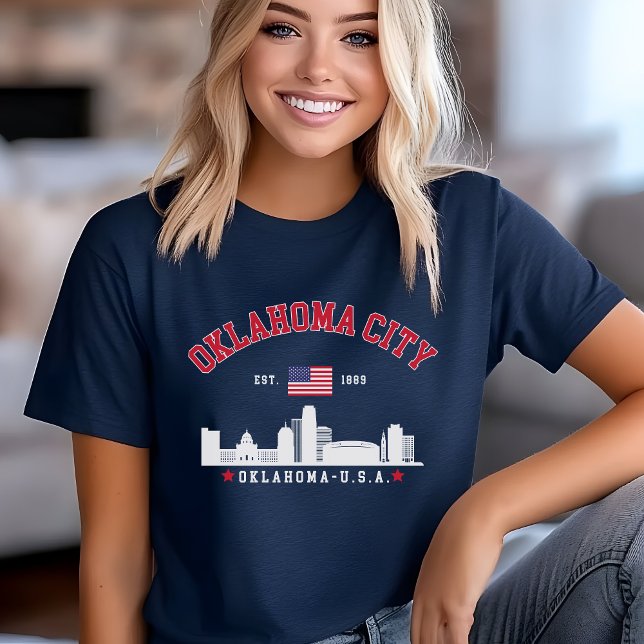 Oklahoma City Skyline with American Flag  Tri-Blend Shirt (Creator Uploaded)