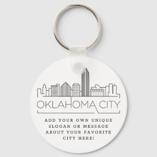 Oklahoma City Stylized Skyline   Custom Slogan Key Ring