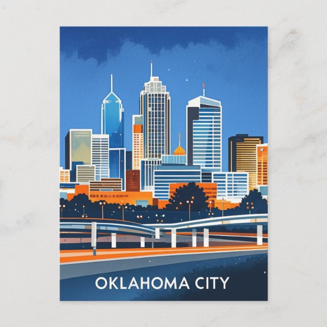 Oklahoma City water colour skyline Postcard (Front)