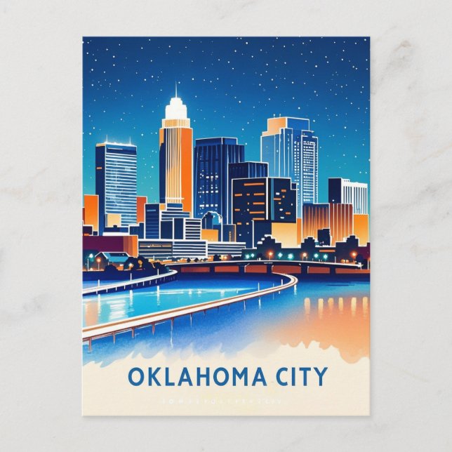 Oklahoma City water colour skyline Postcard (Front)