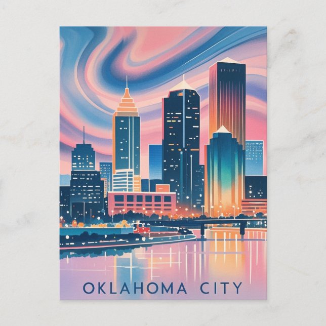 Oklahoma City water colour skyline Postcard (Front)