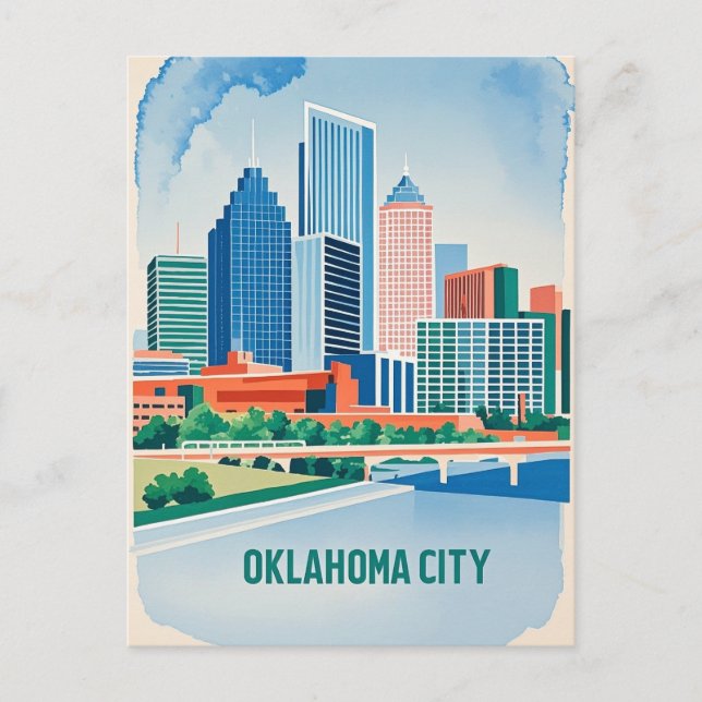 Oklahoma City water colour skyline Postcard (Front)