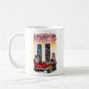 Oklahoma City Watercolor Skyline Painting Coffee Mug