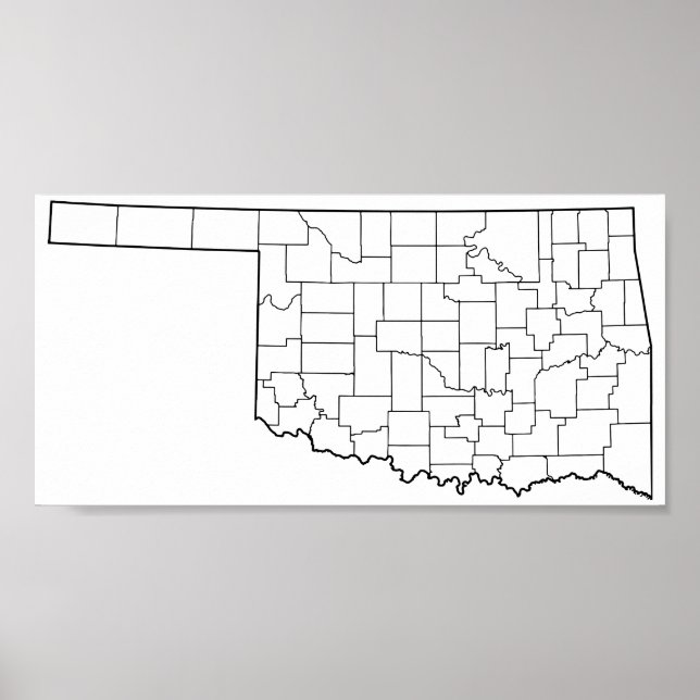 Oklahoma Counties Blank Outline Map Poster (Front)