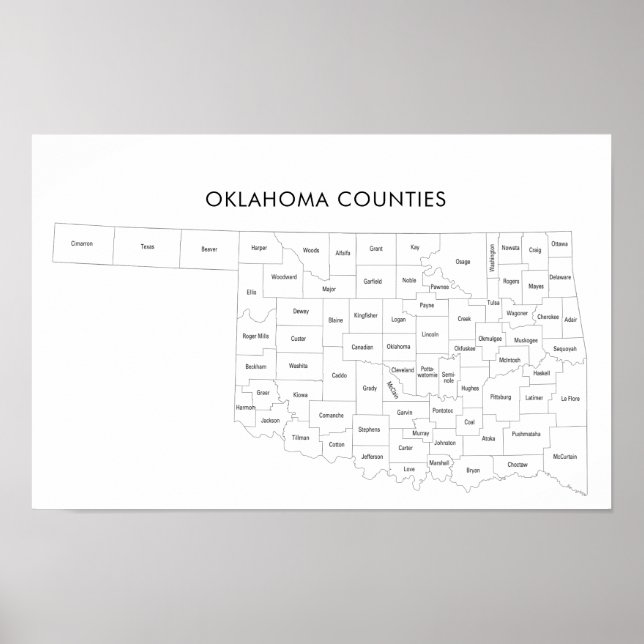 Oklahoma Counties map with county names Poster (Front)