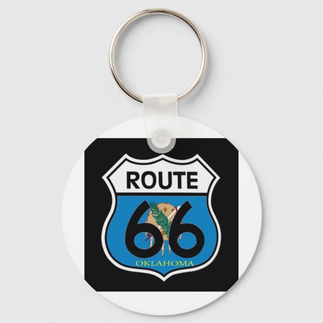 Oklahoma flag Route 66 Shield Key Ring (Front)