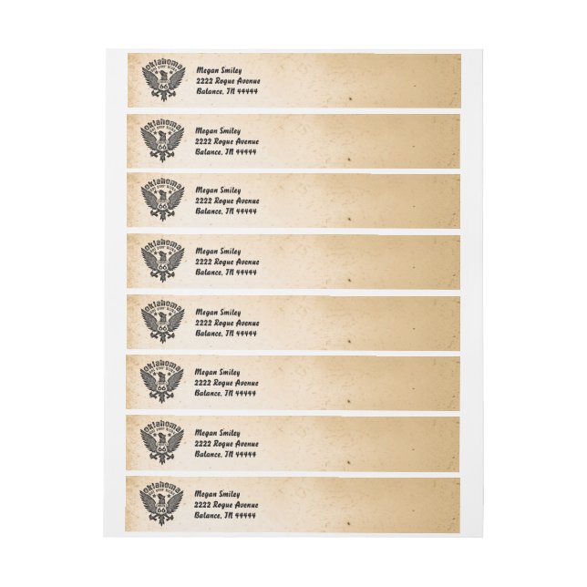 Oklahoma Get Your Kicks Route 66 Wrap Around Label (Sheet)