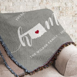 Oklahoma Home State Personalised Throw Blanket<br><div class="desc">Show some home state pride with this cute rustic grey throw blanket featuring "home" in white calligraphy script lettering with a silhouette map of the state of Oklahoma standing in for the letter "O." A red heart illustration inside the state map completes the design; you can change the position of...</div>
