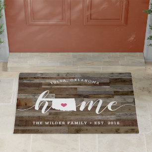 Oklahoma Home State Personalised Wood Look Doormat