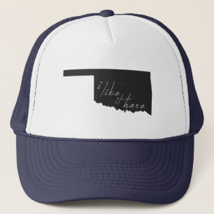 Oklahoma I Like It Here State Silhouette Black Trucker Hat