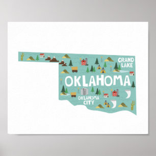 Oklahoma Icon Landmarks Map Poster