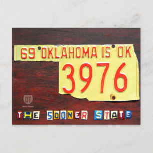 Oklahoma License Plate Map Postcard
