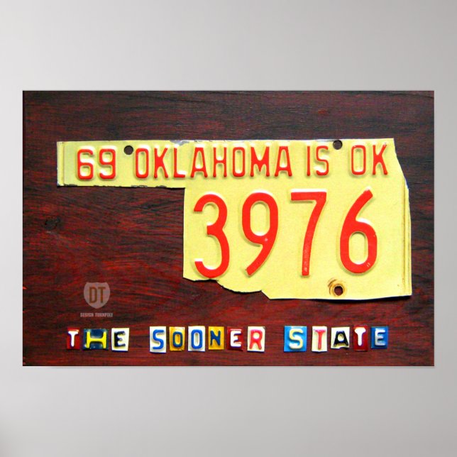 Oklahoma License Plate Map Print (Front)
