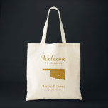 Oklahoma Map Wedding Welcome Bag, Gold Tote Bag<br><div class="desc">Wedding weekend welcome gift bag for out of town guests to your wedding,  featuring image of Oklahoma,  with heart you may place at the precise location.  Fill tote with your favourite goodies.</div>