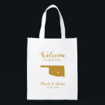 Oklahoma Map Wedding Welcome Bag, Gold Tote Bag<br><div class="desc">Wedding weekend welcome gift bag for out of town guests to your wedding,  featuring image of Oklahoma,  with heart you may place at the precise location.  Fill tote with your favourite goodies.</div>