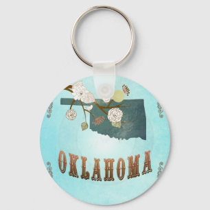 Oklahoma Map With Lovely Birds Key Ring