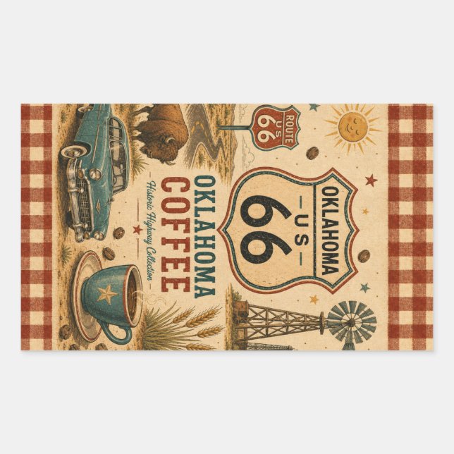 Oklahoma Mother Road Coffee Decal Art Rectangular Sticker (Front)
