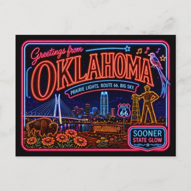 Oklahoma Neon State Retro Vintage Postcard (Front)
