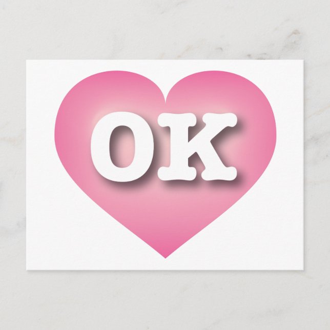 Oklahoma Pink Fade Heart - I love OK Postcard (Front)