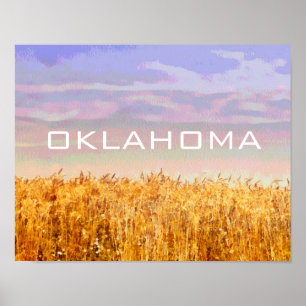 Oklahoma poster with wheat field and sky art