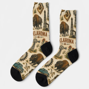 Oklahoma route 66 Bison Western Road Trip Art Socks