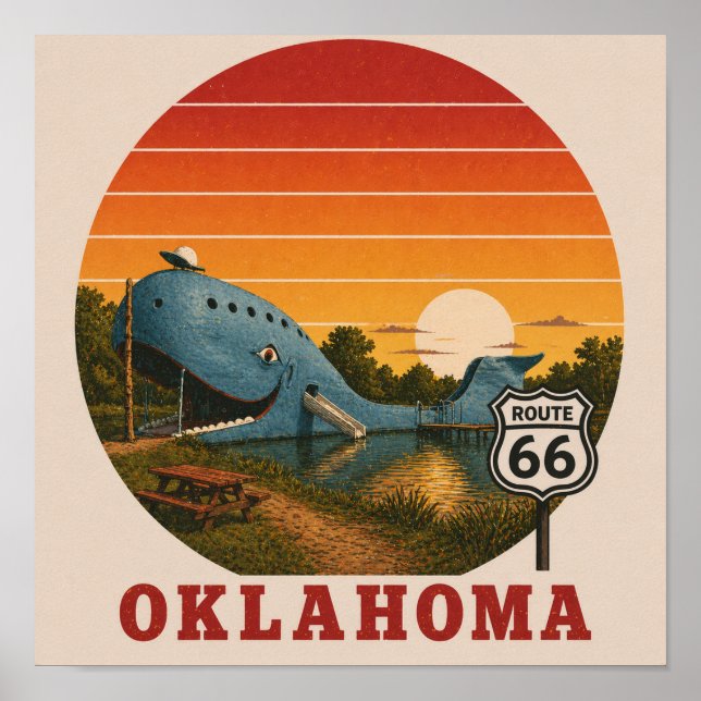 Oklahoma Route 66 Blue Whale Sunset Adventure Poster (Front)