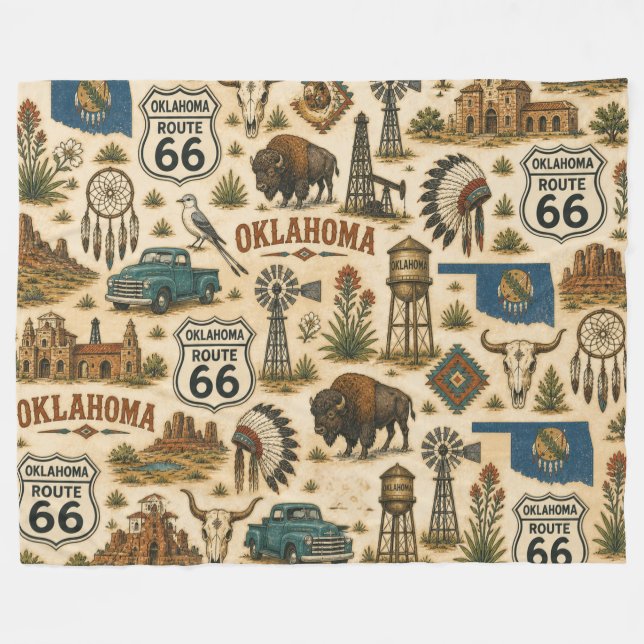 Oklahoma Route 66 Cosy Prairie Fleece Blanket (Front (Horizontal))