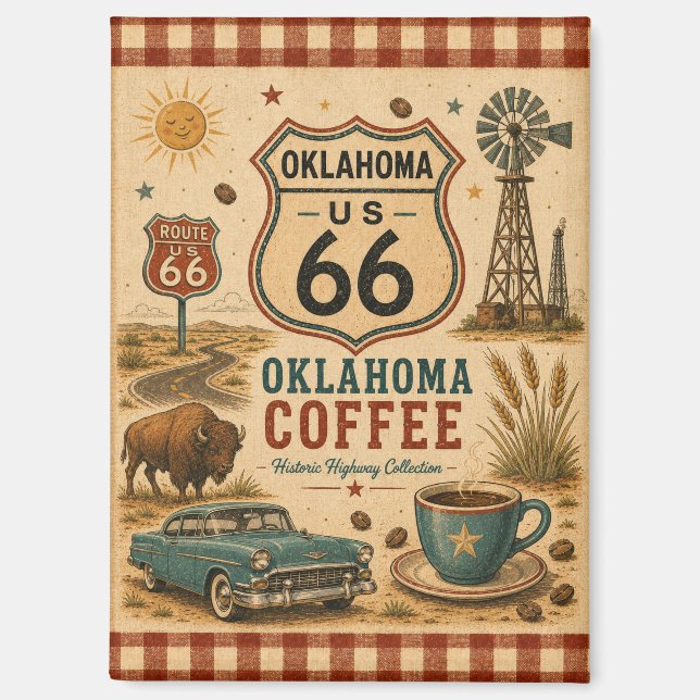 Oklahoma Route 66 Fridge Coffee Stop Magnet (Front)