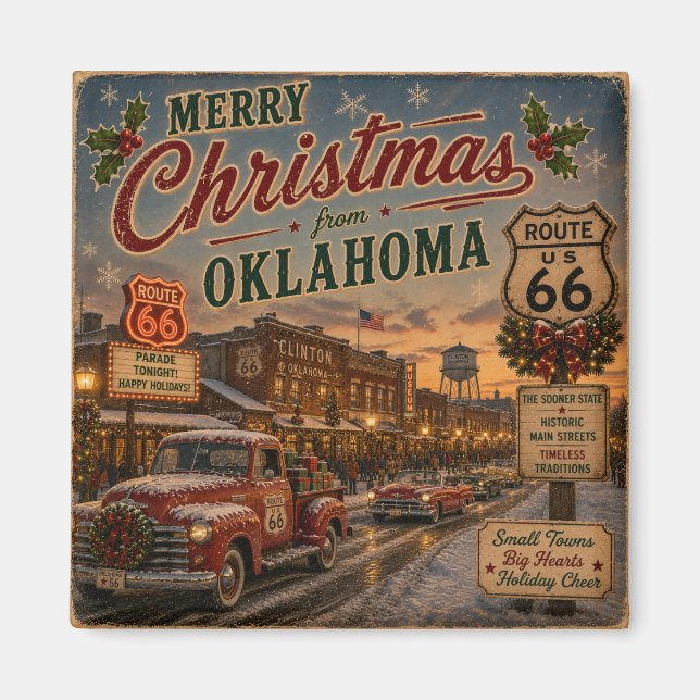 Oklahoma Route 66 Holiday Keepsake Magnet (Front)