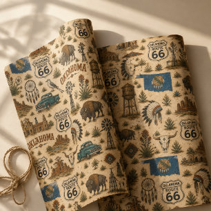 Oklahoma Route 66 Prairie Gift Wrapping Paper Sheet