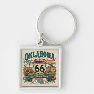 Oklahoma Route 66 Prairie Road Charm Key Ring