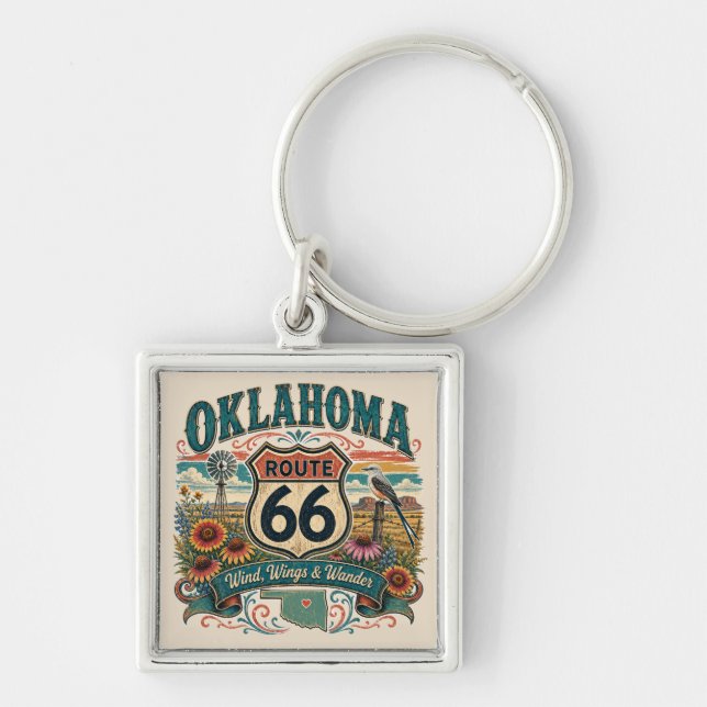Oklahoma Route 66 Prairie Road Charm Key Ring (Front)
