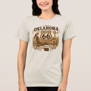 Oklahoma Scissortail Windmill Prairie Retro Sepia  Tri-Blend Shirt