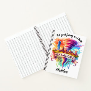 Oklahoma skyline in colourful tornado art notebook