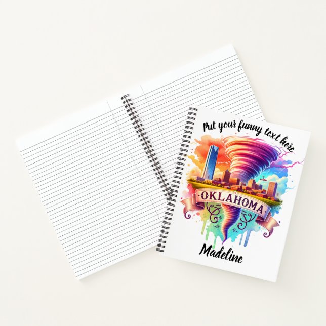 Oklahoma skyline in colourful tornado art notebook (Inside)