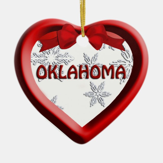 Oklahoma Snowflake Heart Christmas Ornament (Front)