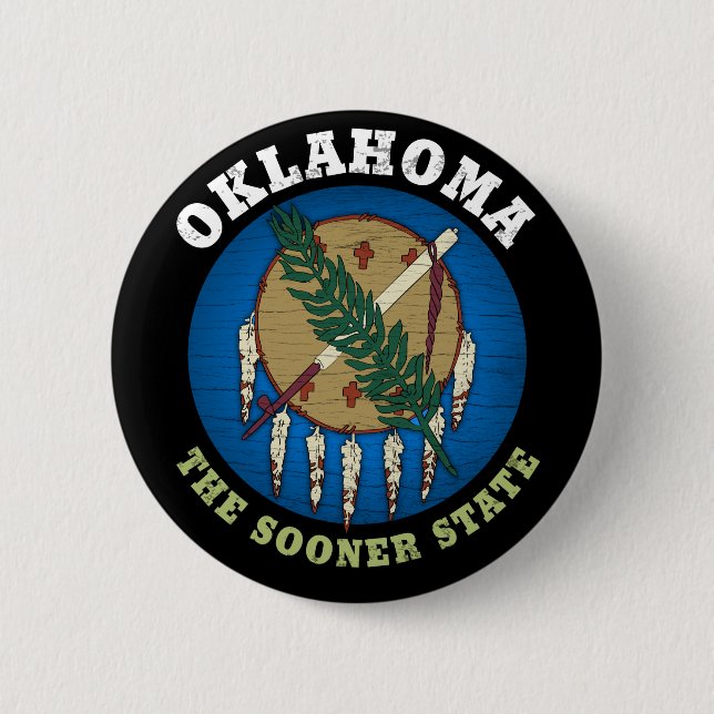OKLAHOMA SOONER STATE FLAG 6 CM ROUND BADGE (Front)