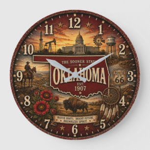 Oklahoma Sooner State Western Prairie Large Clock