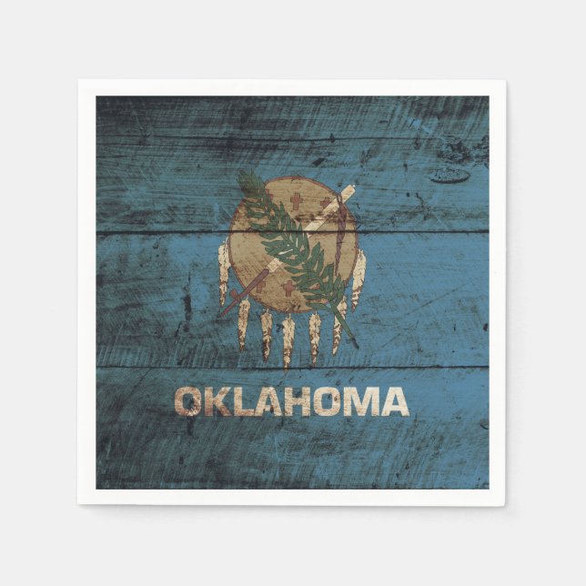 Oklahoma State Flag on Old Wood Grain Napkin (Front)
