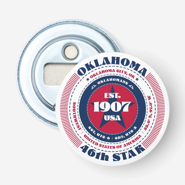 Oklahoma State Information Circle Bottle Opener (Front)