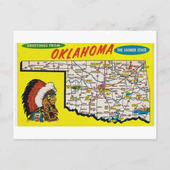 Oklahoma State Map Postcard (Front)