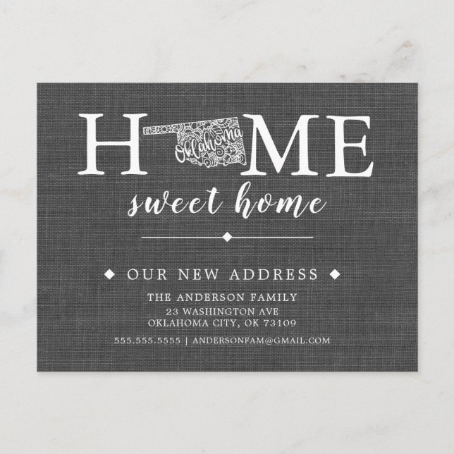 OKLAHOMA State Moving Announcement Post Card (Front)