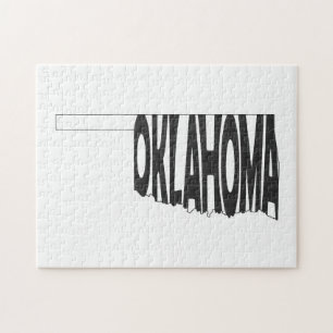 Oklahoma State Name Word Art Black Jigsaw Puzzle