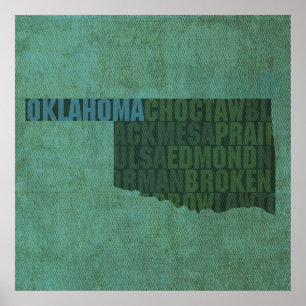 Oklahoma State Outline Word Map on Canvas Poster
