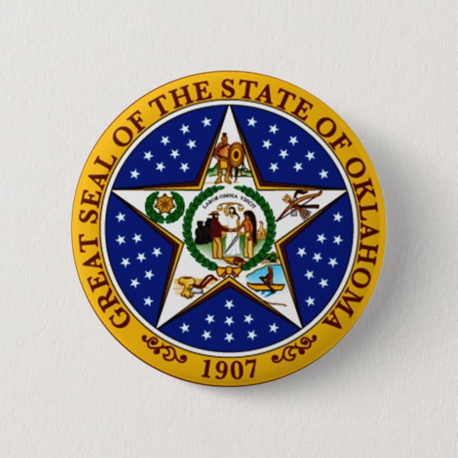 Oklahoma State Seal 6 Cm Round Badge (Front)